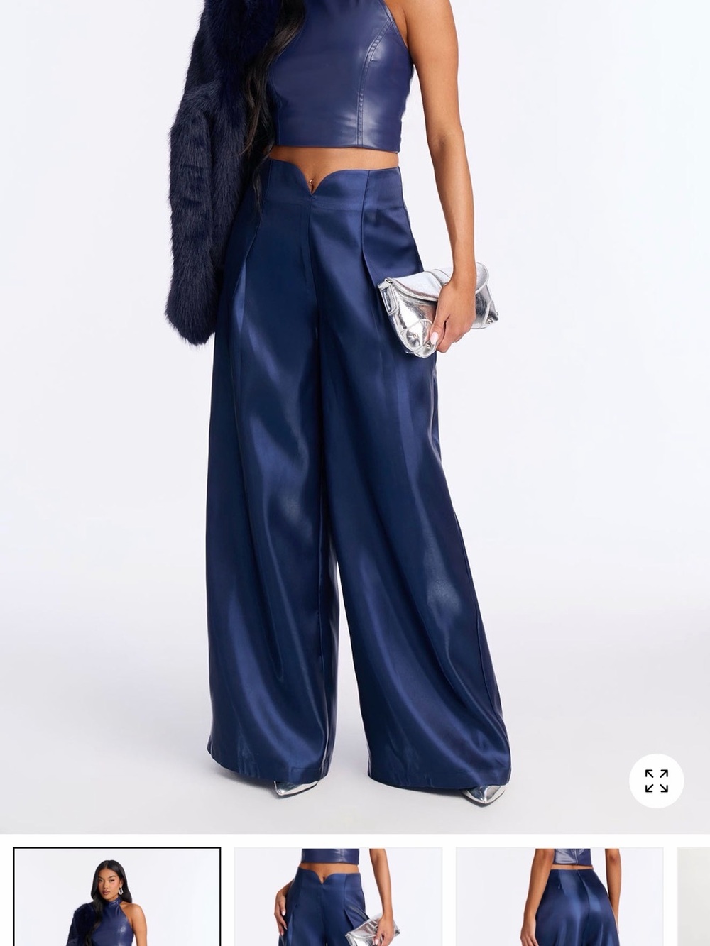 Fashion Nova Navy Satin Wide-Leg Pants